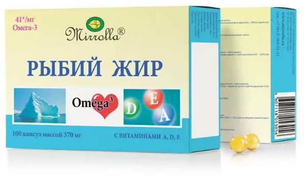 Рыбий жир Мирролла с витаминами А, Д, Е, капсулы 0.37 г, 100 шт.