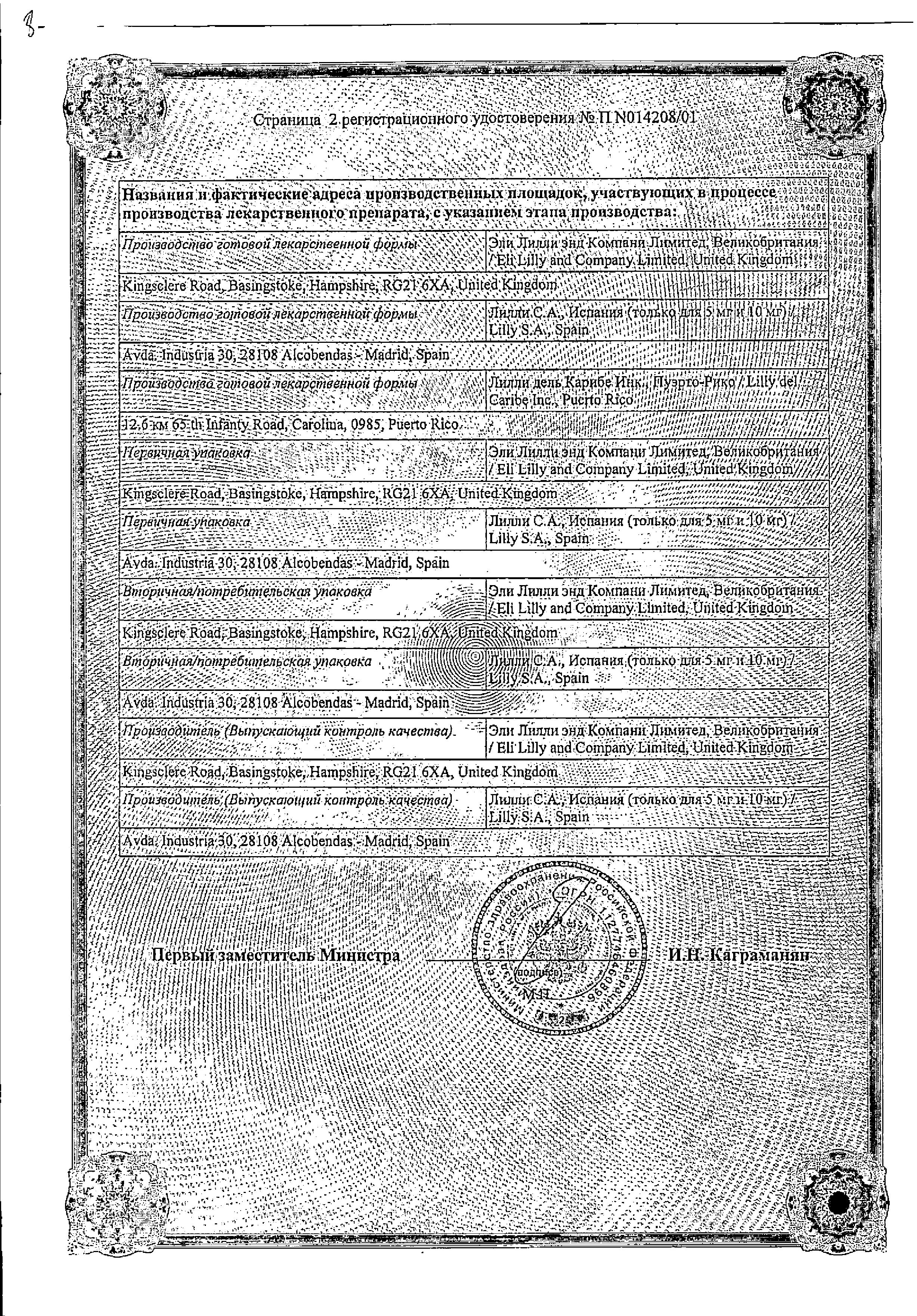 Сертификат на Зипрекса