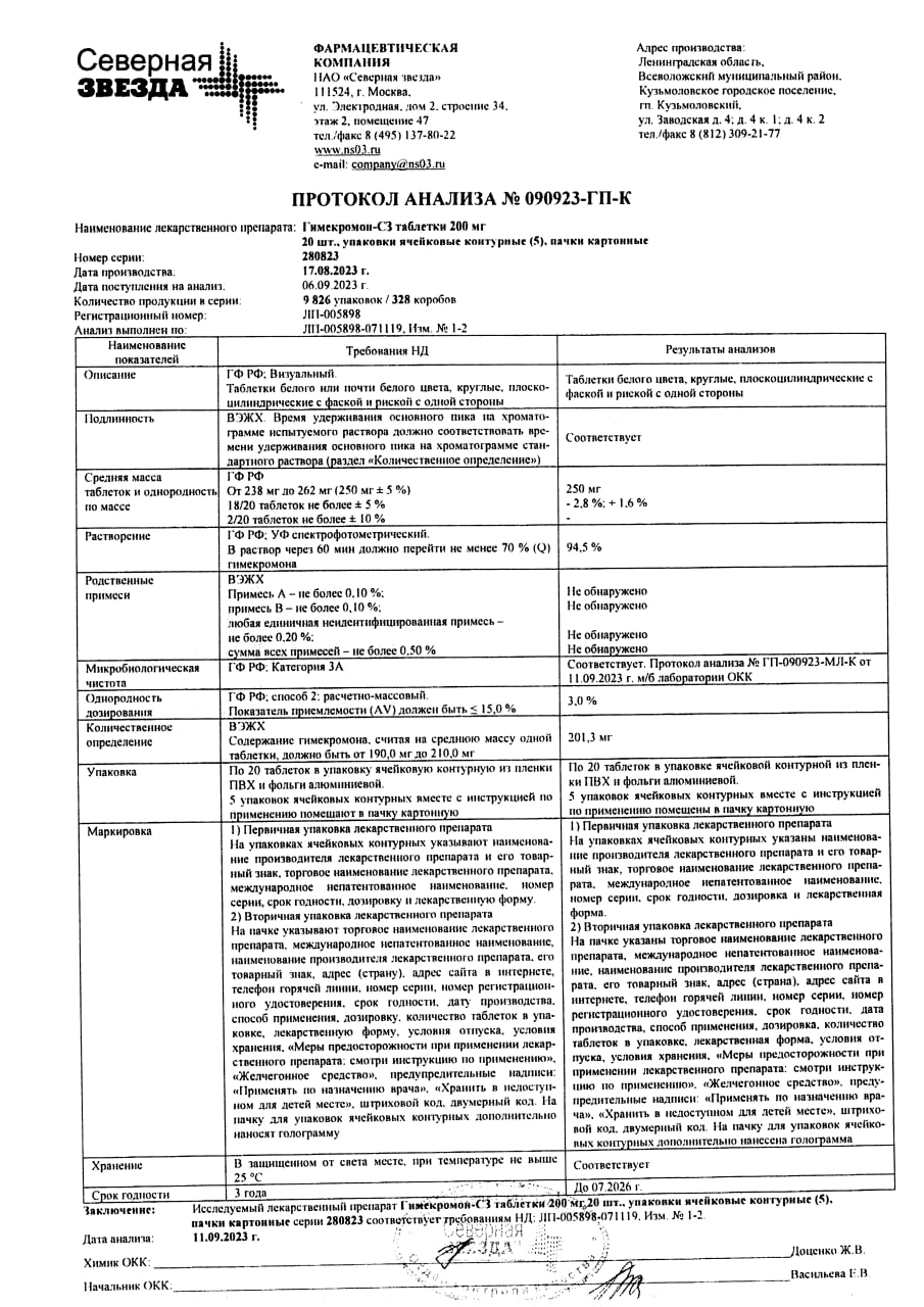 Сертификат на Гимекромон