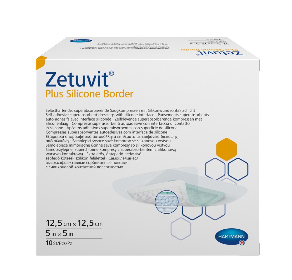 Hartmann Zetuvit Plus Silicone Border, повязка самоклеющаяся (с контактн. слоем из силикона) 12,5 х 12,5 см, 10 шт.