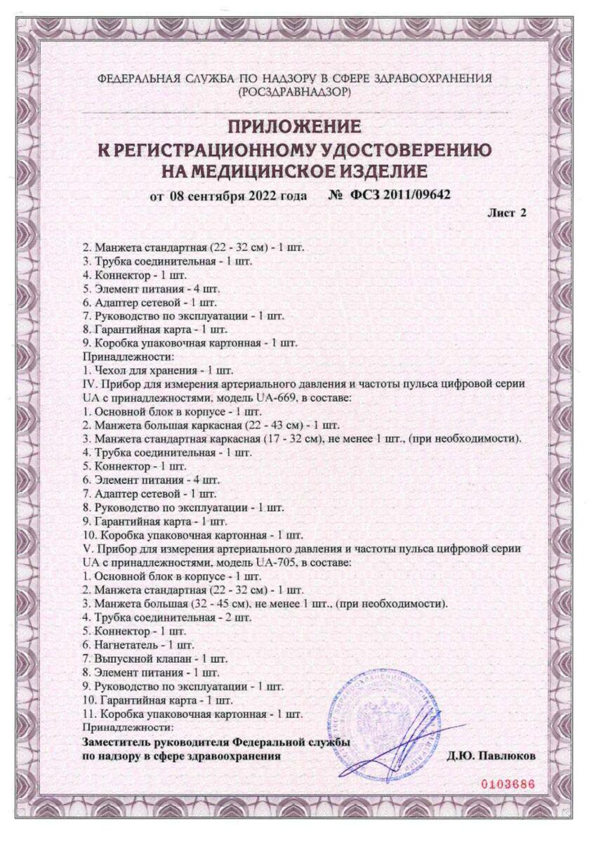 Сертификат на Тонометр AND UA-604 полуавтоматический