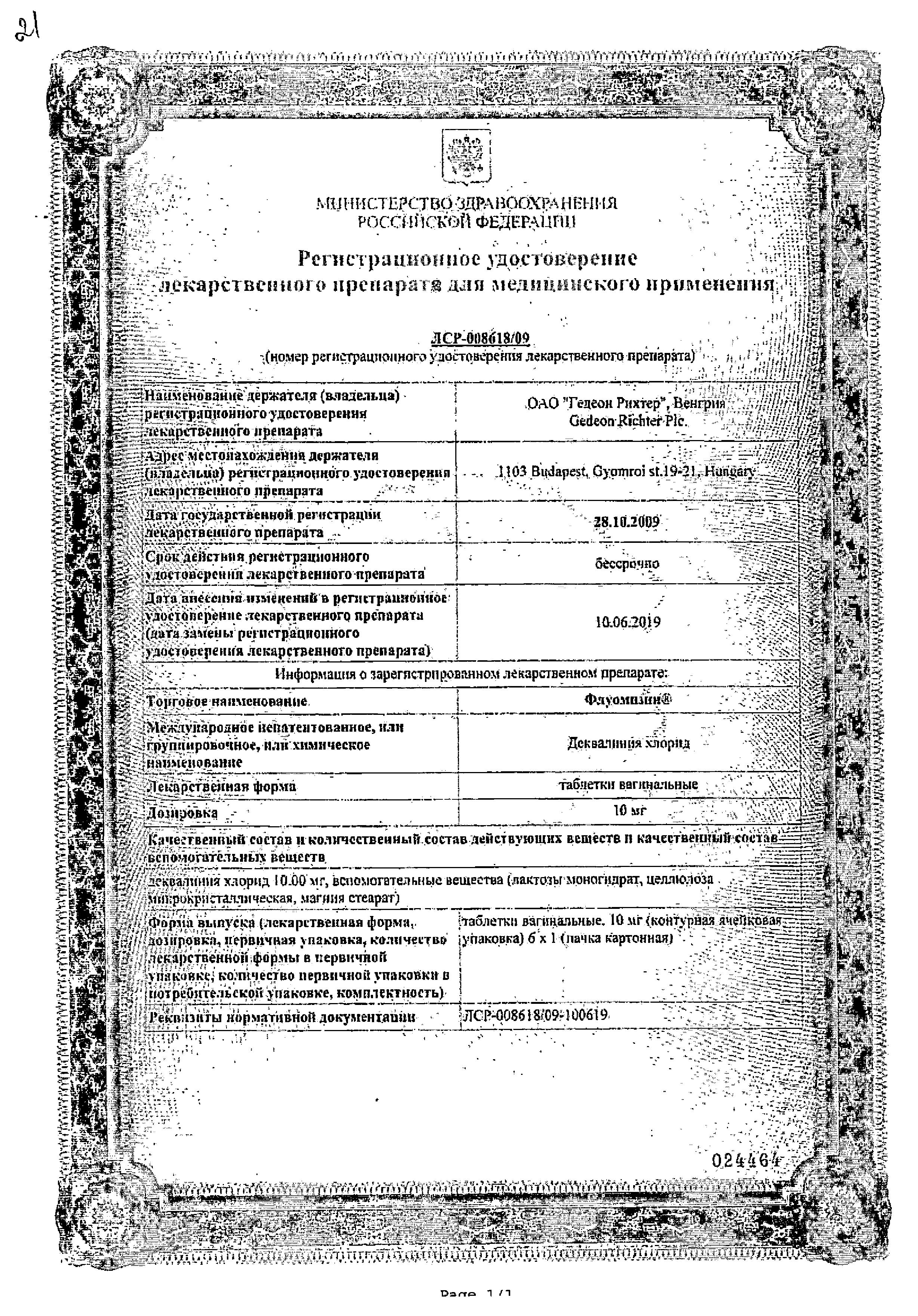 Сертификат на Флуомизин