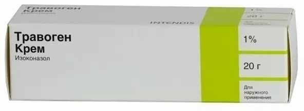 Упаковка препарата Травоген, крем 1%, 20 г