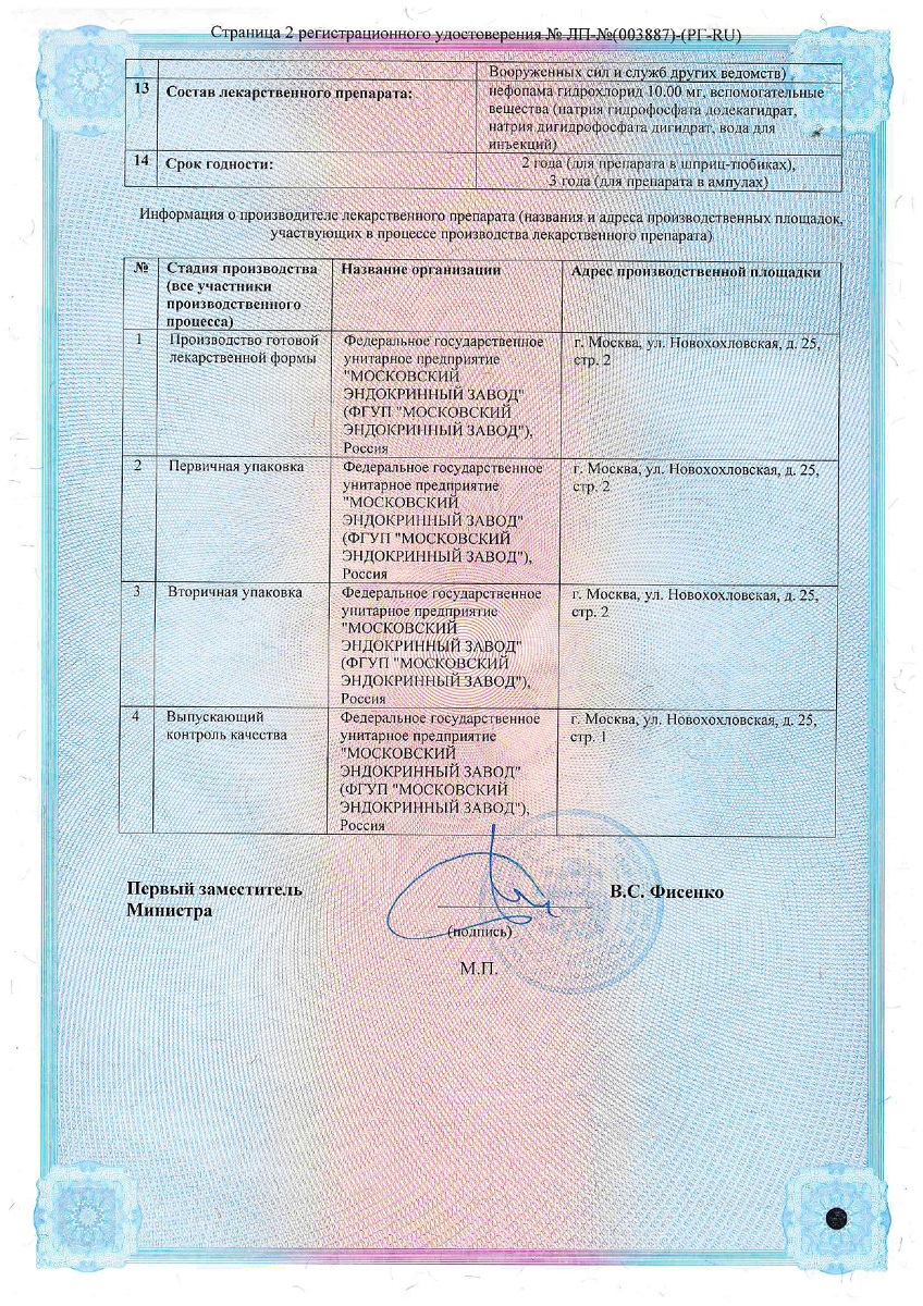 Сертификат на Нефопам