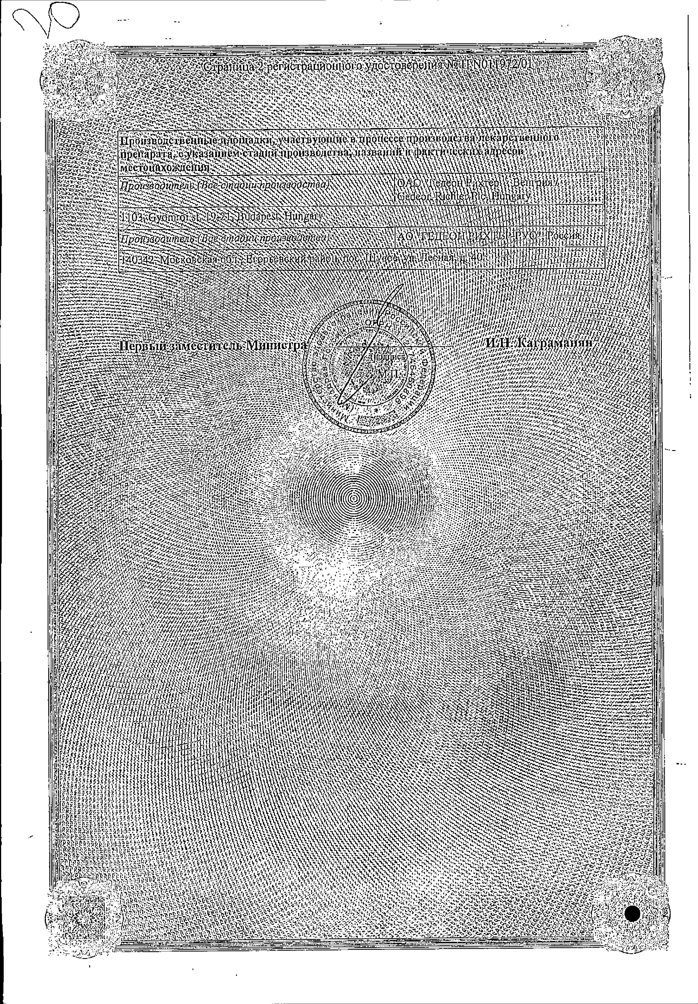 Сертификат на Бромокриптин