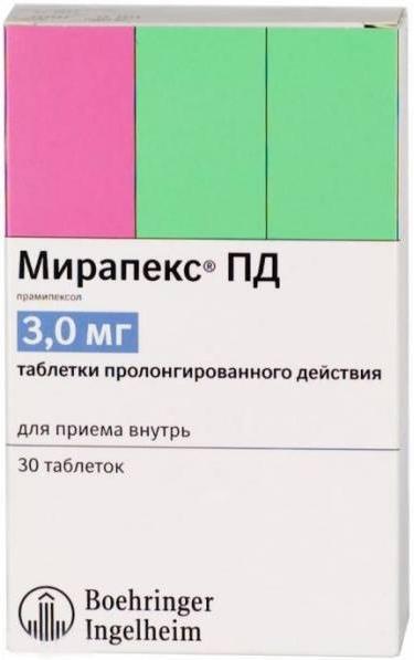 Мирапекс ПД, таблетки пролонг. 3 мг, 30 шт. 