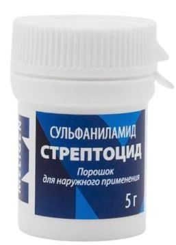 Упаковка препарата Стрептоцид, порошок, 5 г (банка)