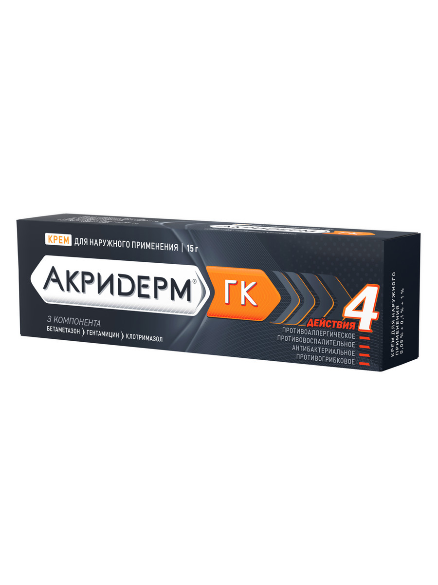 Упаковка препарата Акридерм ГК, крем 15 г