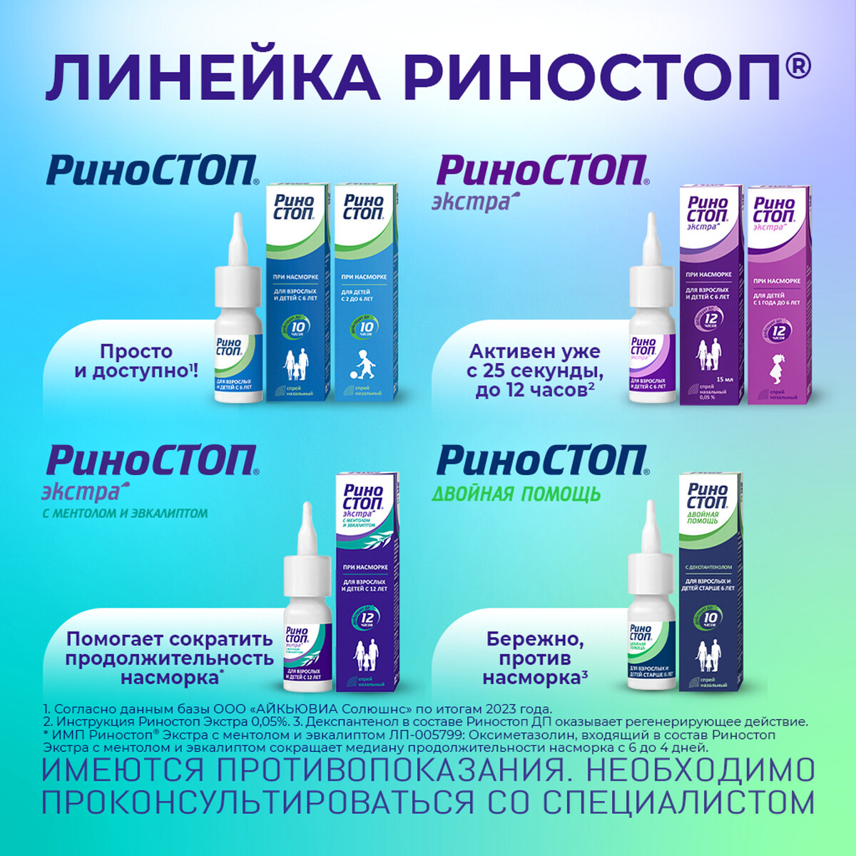 Упаковка препарата Риностоп, спрей назальный 0.1%, 15 мл