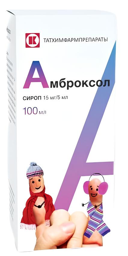 Упаковка препарата Амброксол, сироп 15 мг/5мл, флакон 100 мл, 1 шт.