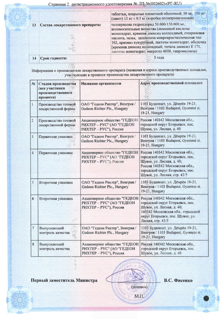 Сертификат на Мидокалм