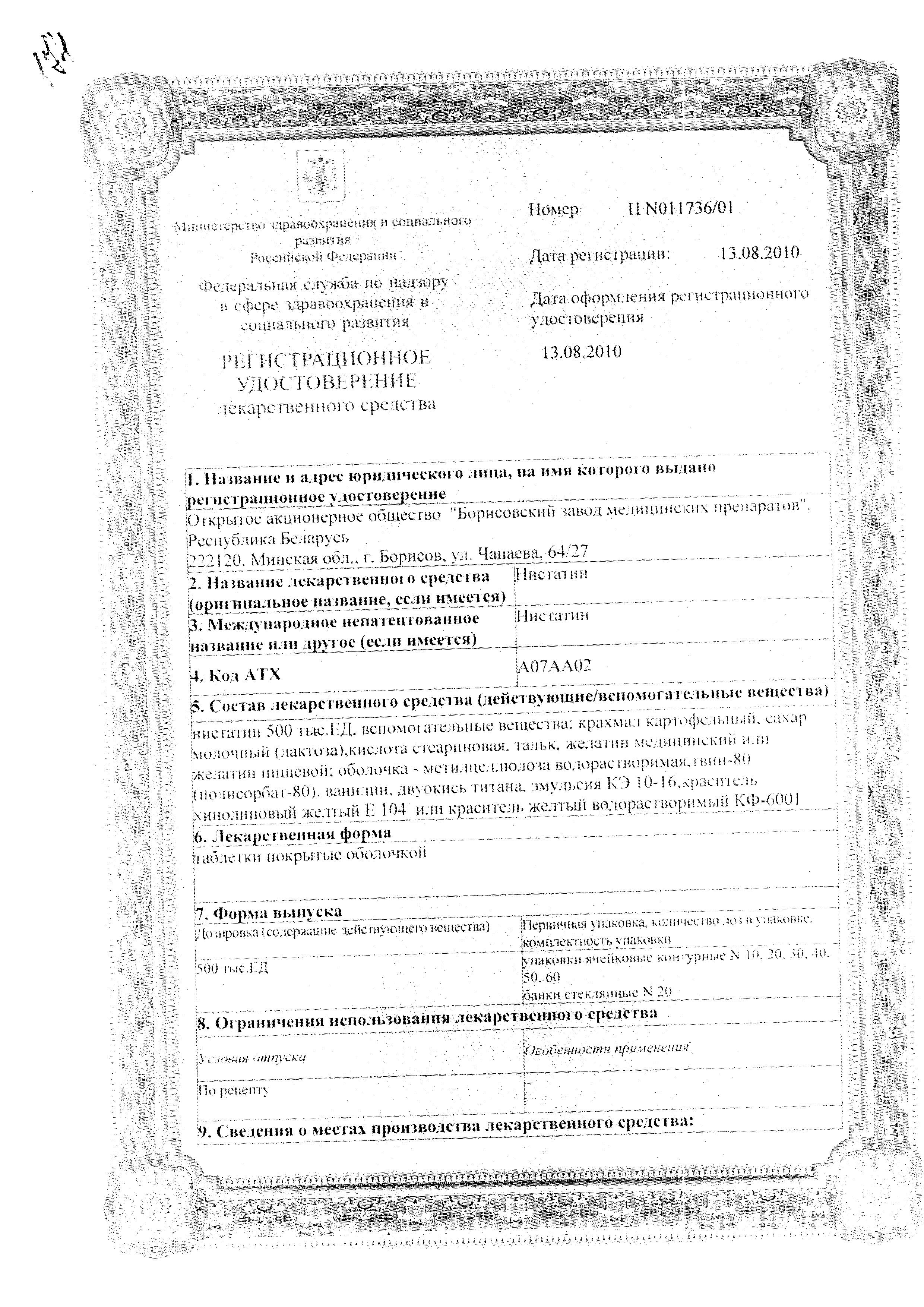 Сертификат на Нистатин