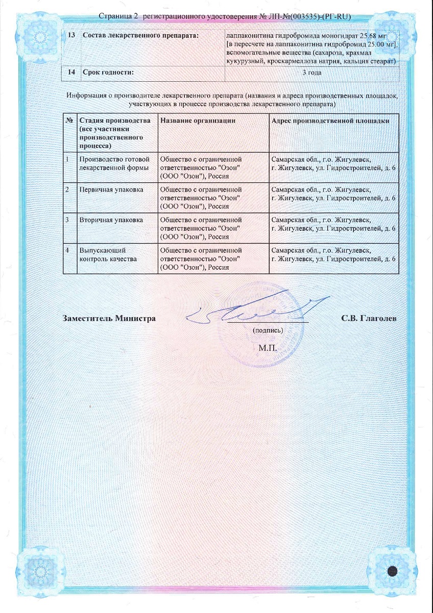 Сертификат на Лаппаконитина гидробромид