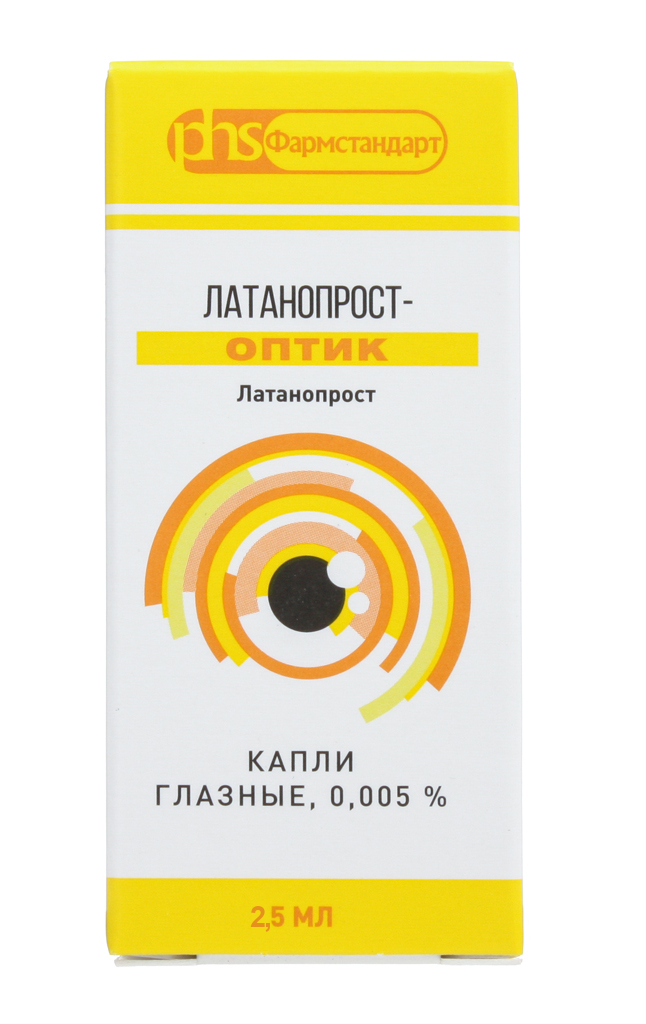 Упаковка препарата Латанопрост-Оптик, капли глазные 0.005%, 2.5 мл