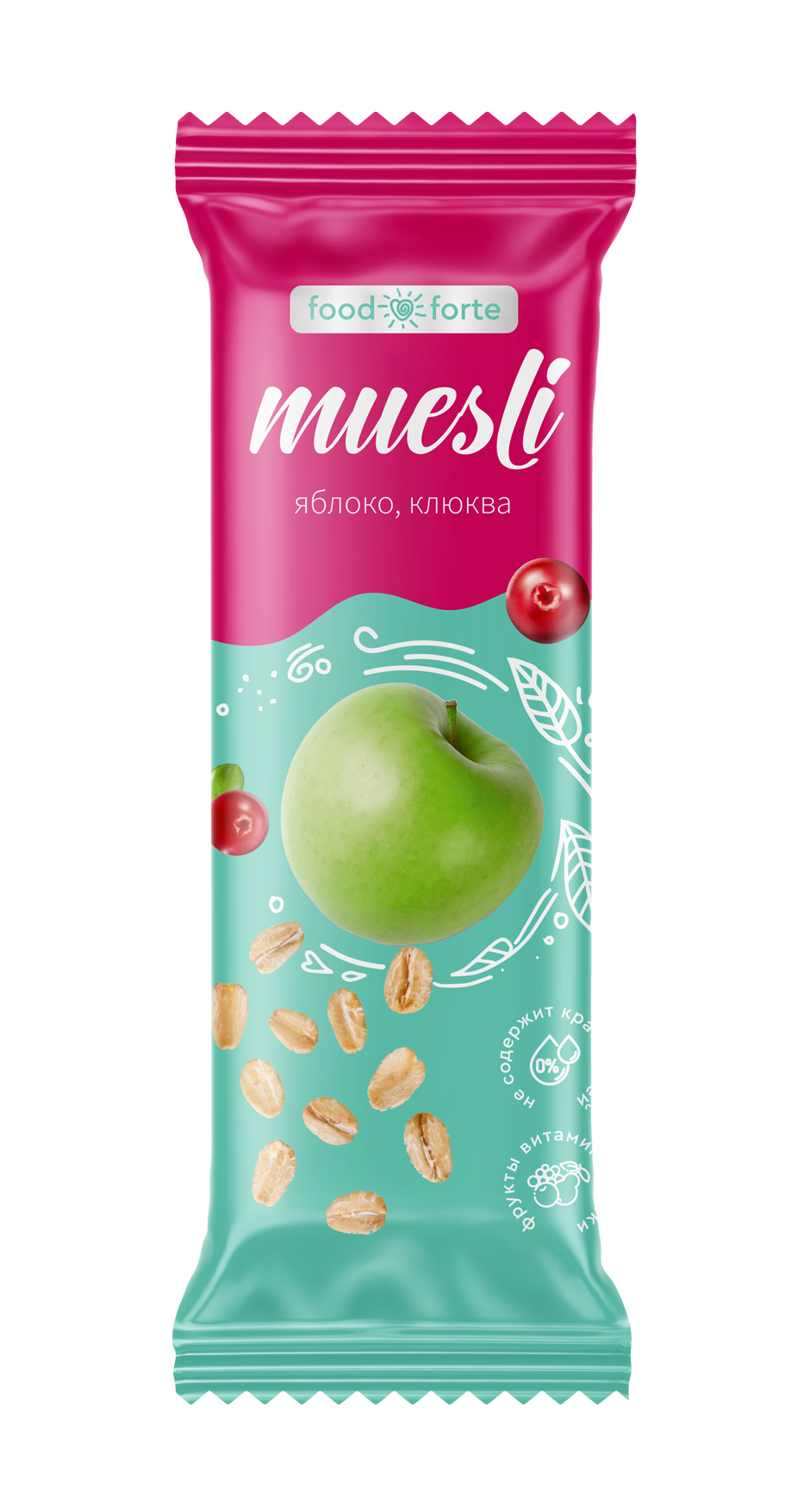 Батончик мюсли FoodForte Яблоко и клюква 50 г 50₽