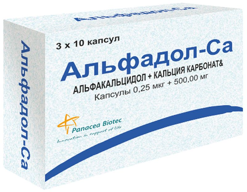 Упаковка препарата Альфадол-Ca, капсулы 0.25 мкг+500 мг, 30 шт.
