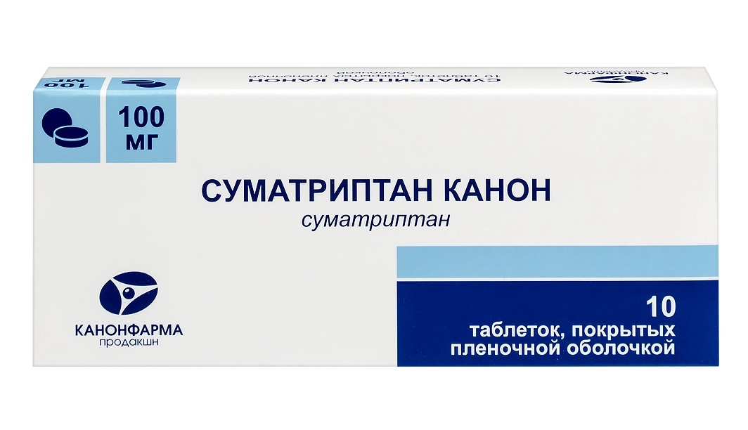 Упаковка препарата Суматриптан Канон, таблетки 100 мг, 10 шт.