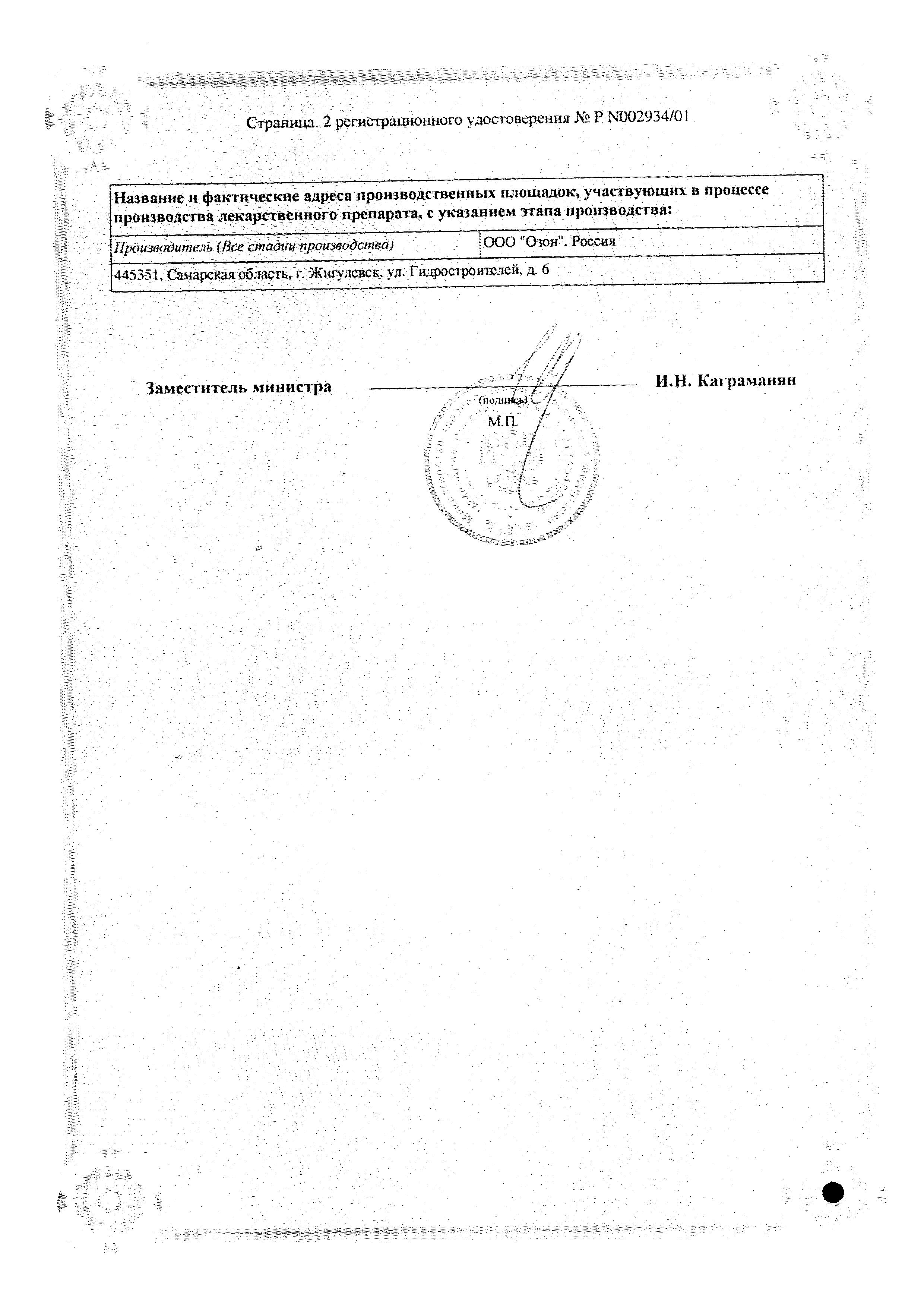 Сертификат на Циннаризин