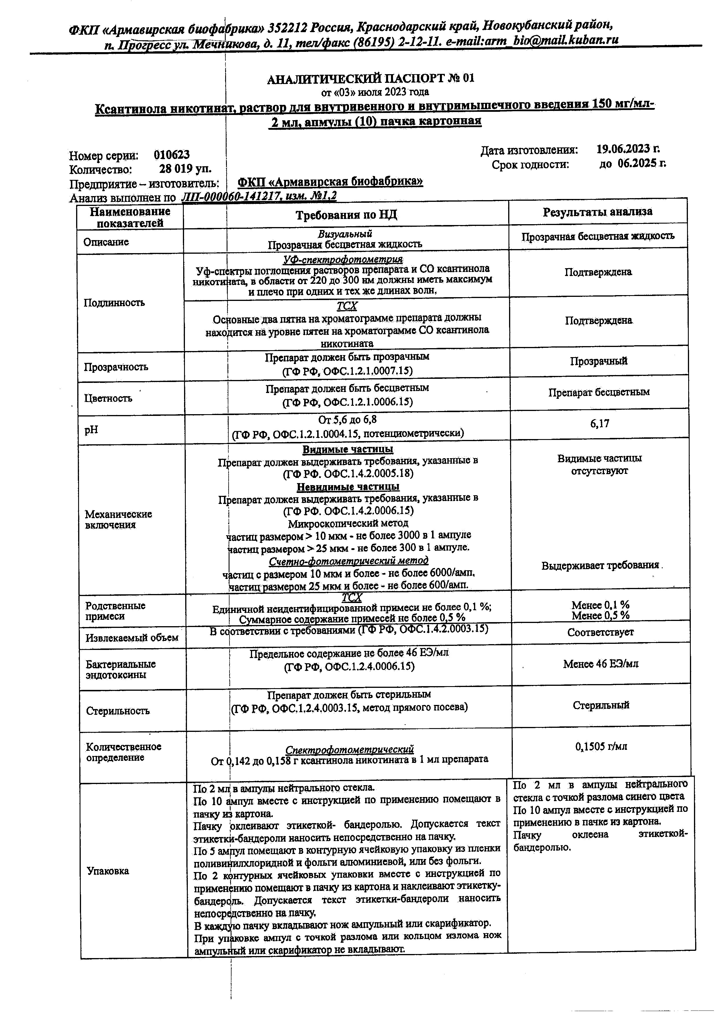 Сертификат на Ксантинола никотинат