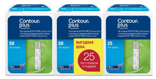 Контур Плюс, набор тест-полоски для глюкометра, 2 уп. по 50 шт.(+25 шт ...