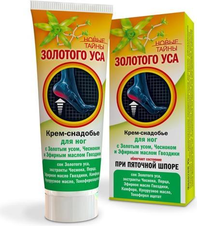 Новые Тайны Золотого Уса, крем-снадобье для ног при пяточной шпоре (чеснок, эфирное масло гвоздики), 75 мл 