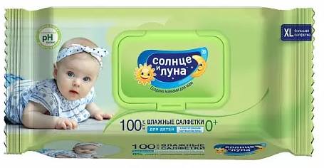 Салфетки Солнце и Луна влажные для детей (экстракт липы), 100 шт.