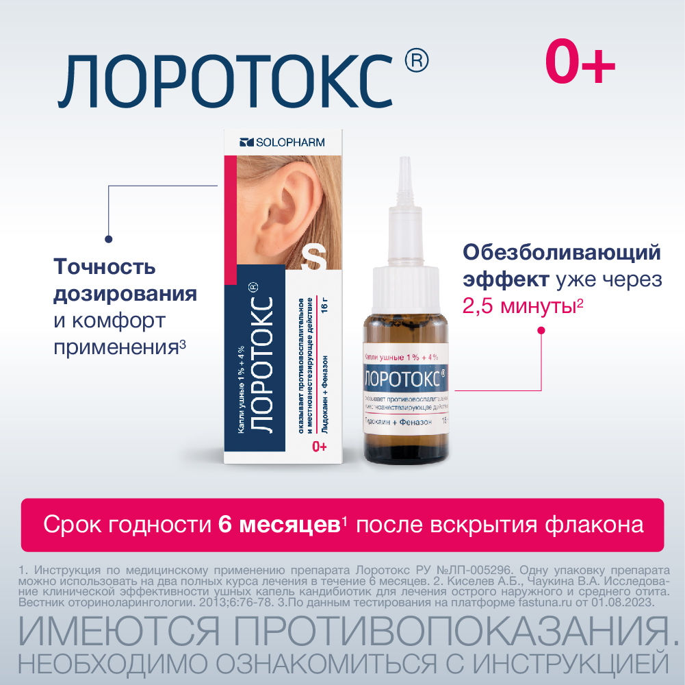 Упаковка препарата Лоротокс, капли ушные 1%+4%, 16 г