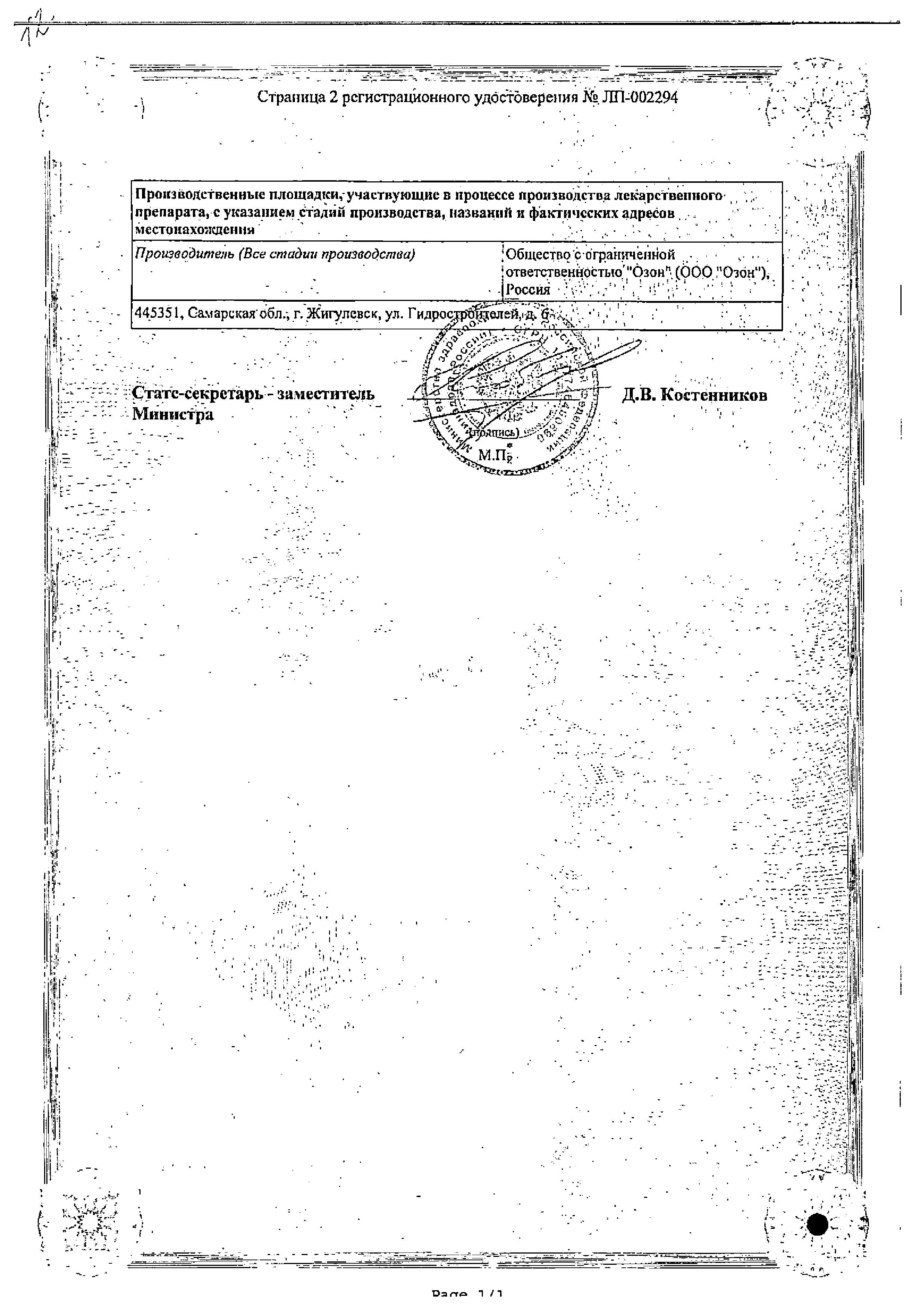 Сертификат на Атенолол