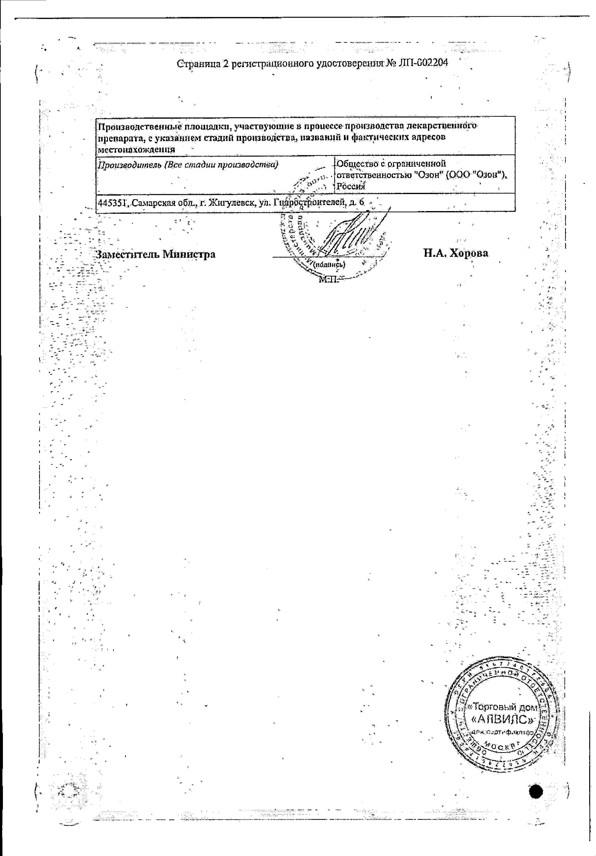 Сертификат на Офлоксацин