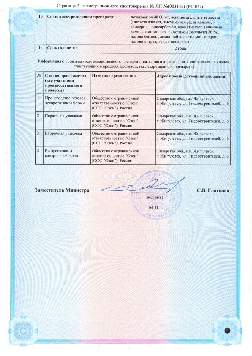 Сертификат на Позаконазол