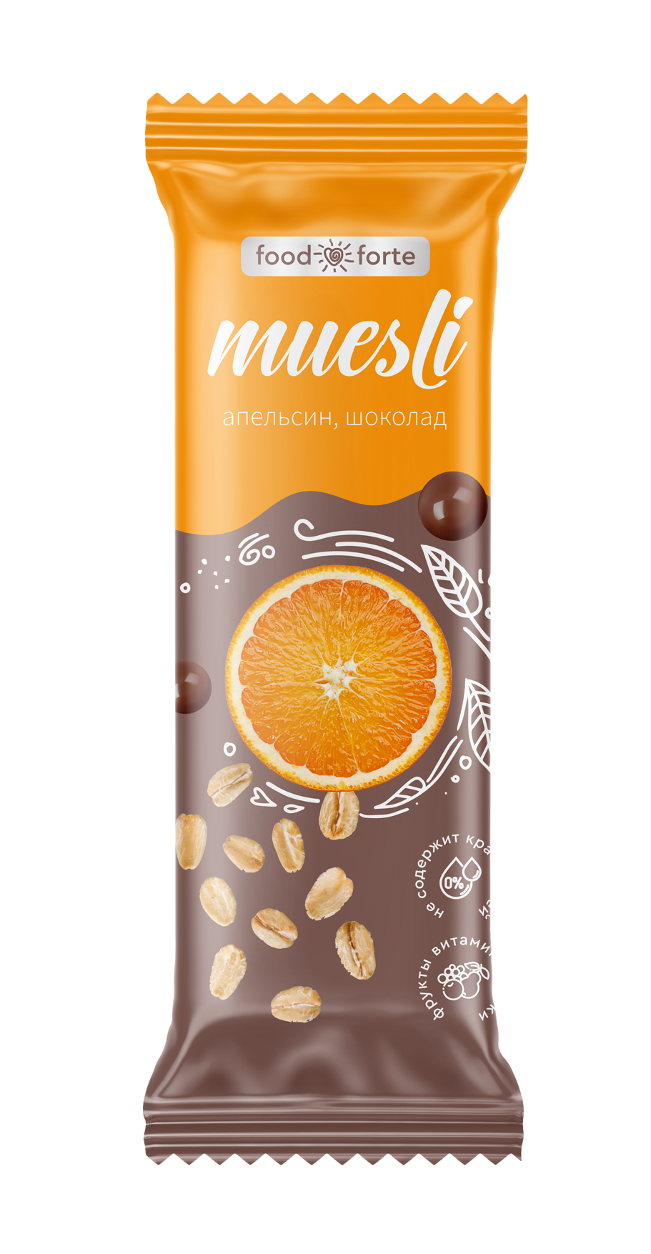 Батончик мюсли FoodForte Апельсин в шоколаде 50 г 50₽