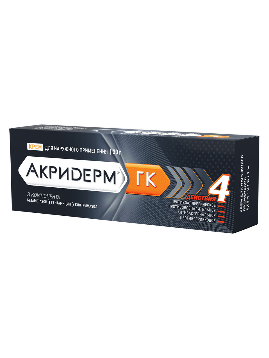 Упаковка препарата Акридерм ГК, крем, 30 г