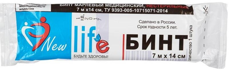 Life, бинт марлевый нестерильный 7 м х 14 см