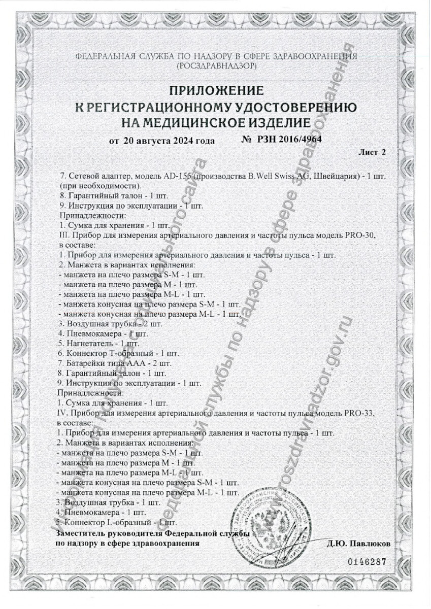 Сертификат на Тонометр B.Well PRO-33 (манжета M)