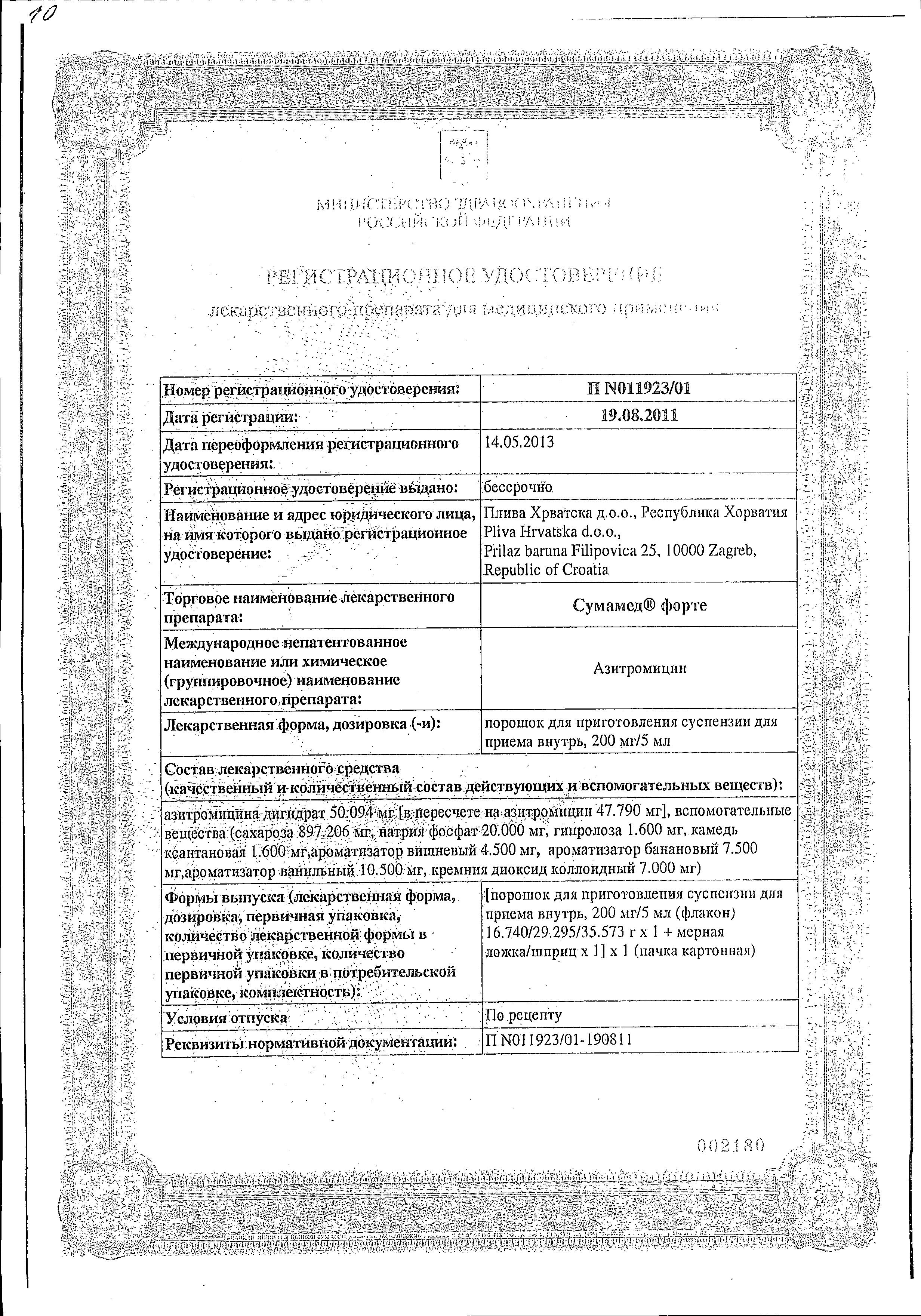 Сертификат на Сумамед