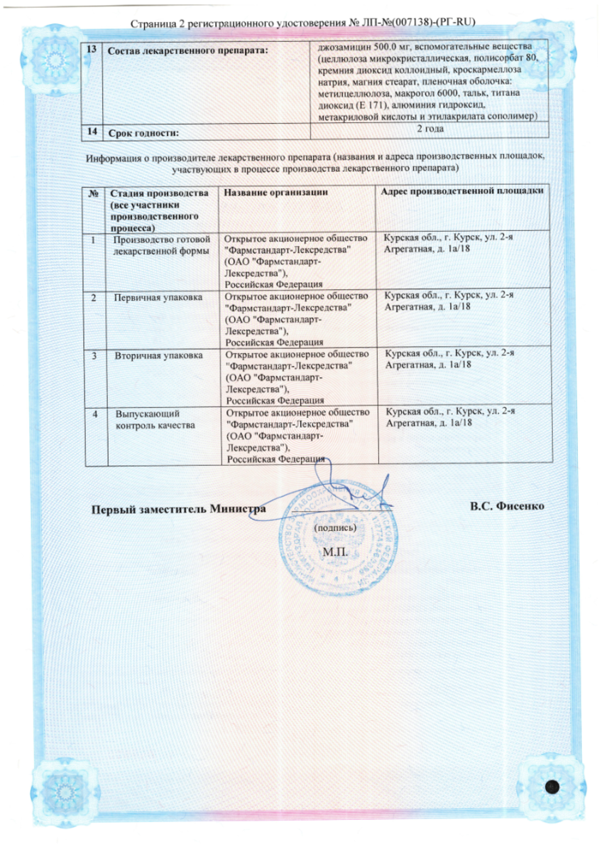 Сертификат на Джозафен