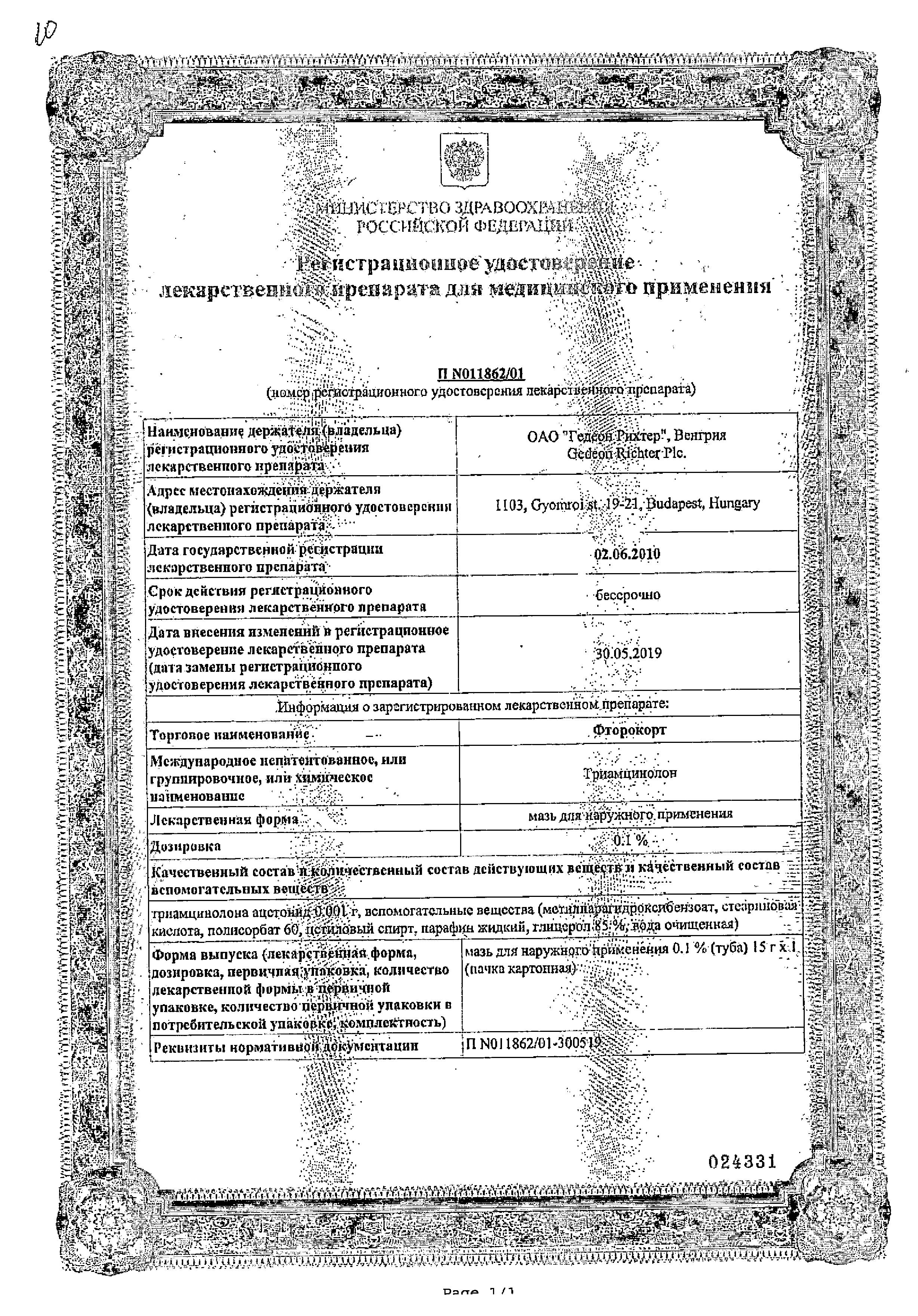 Сертификат на Фторокорт