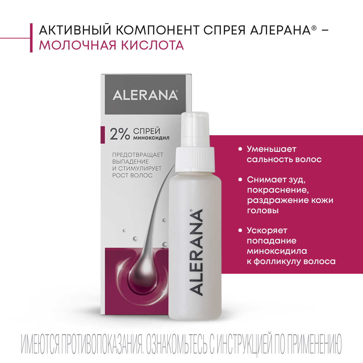 Упаковка препарата Алерана, спрей 2%, 60 мл