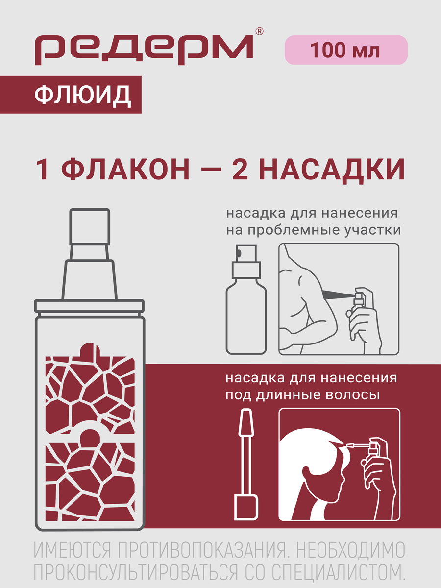 Упаковка препарата Редерм Флюид, раствор для наружного применения 0.05% + 2%, 100 мл