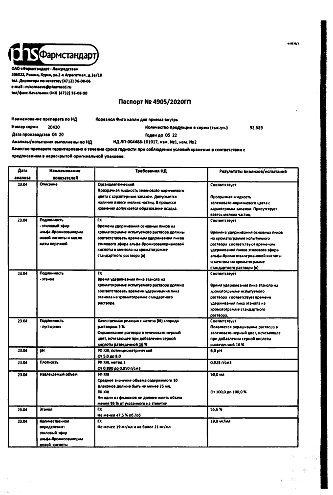Сертификат на Корвалол