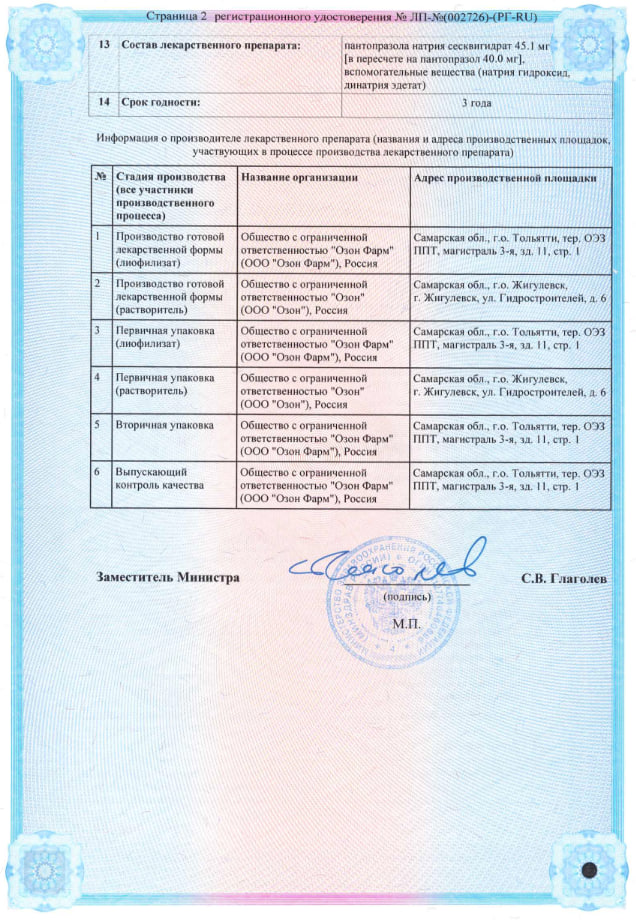Сертификат на Пантопразол