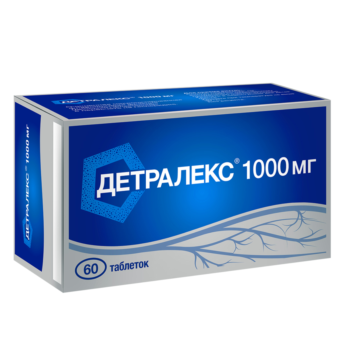 Упаковка препарата Детралекс, таблетки покрыт. плен. об. 1000 мг, 60 шт.