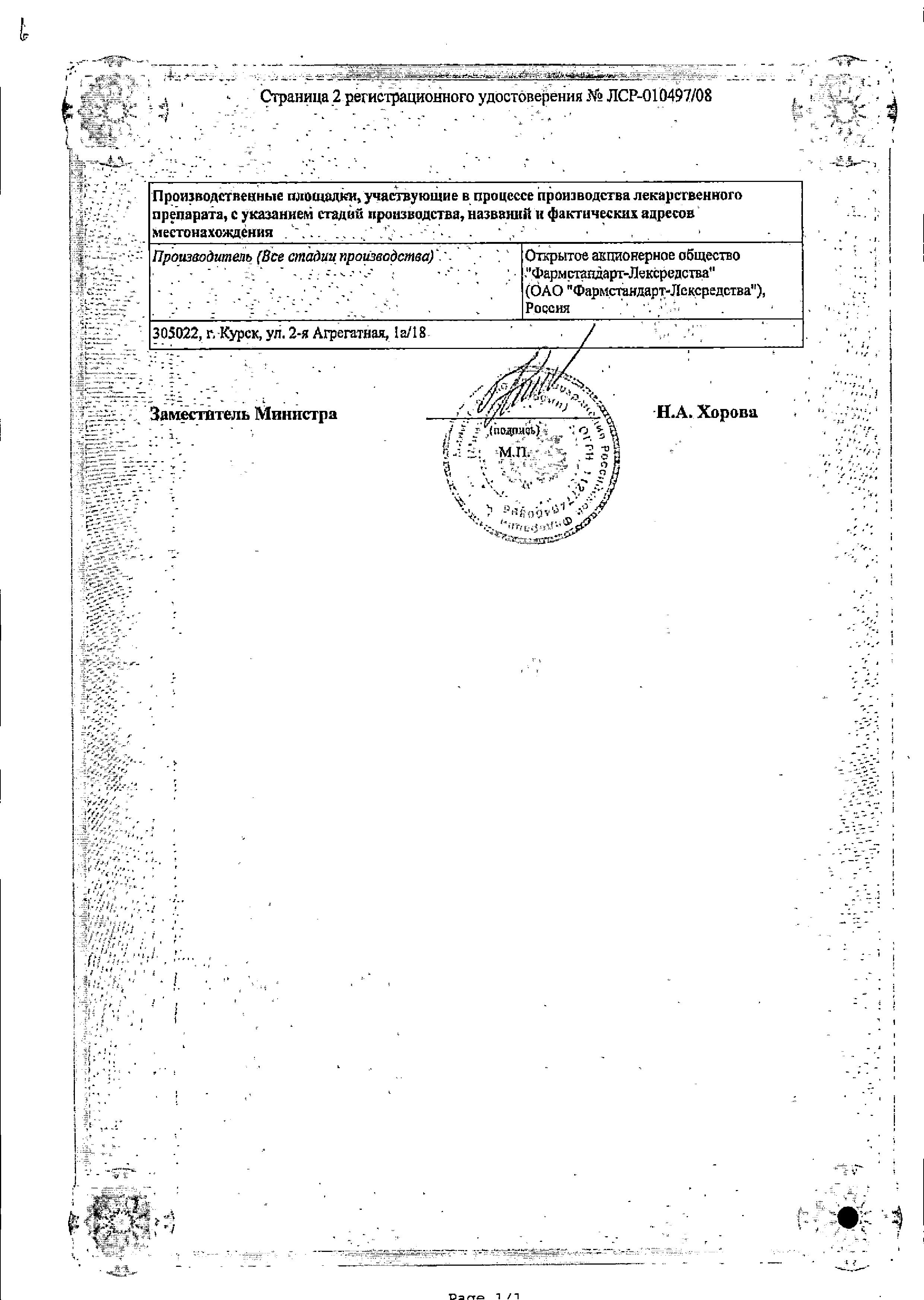 Сертификат на Цинокап