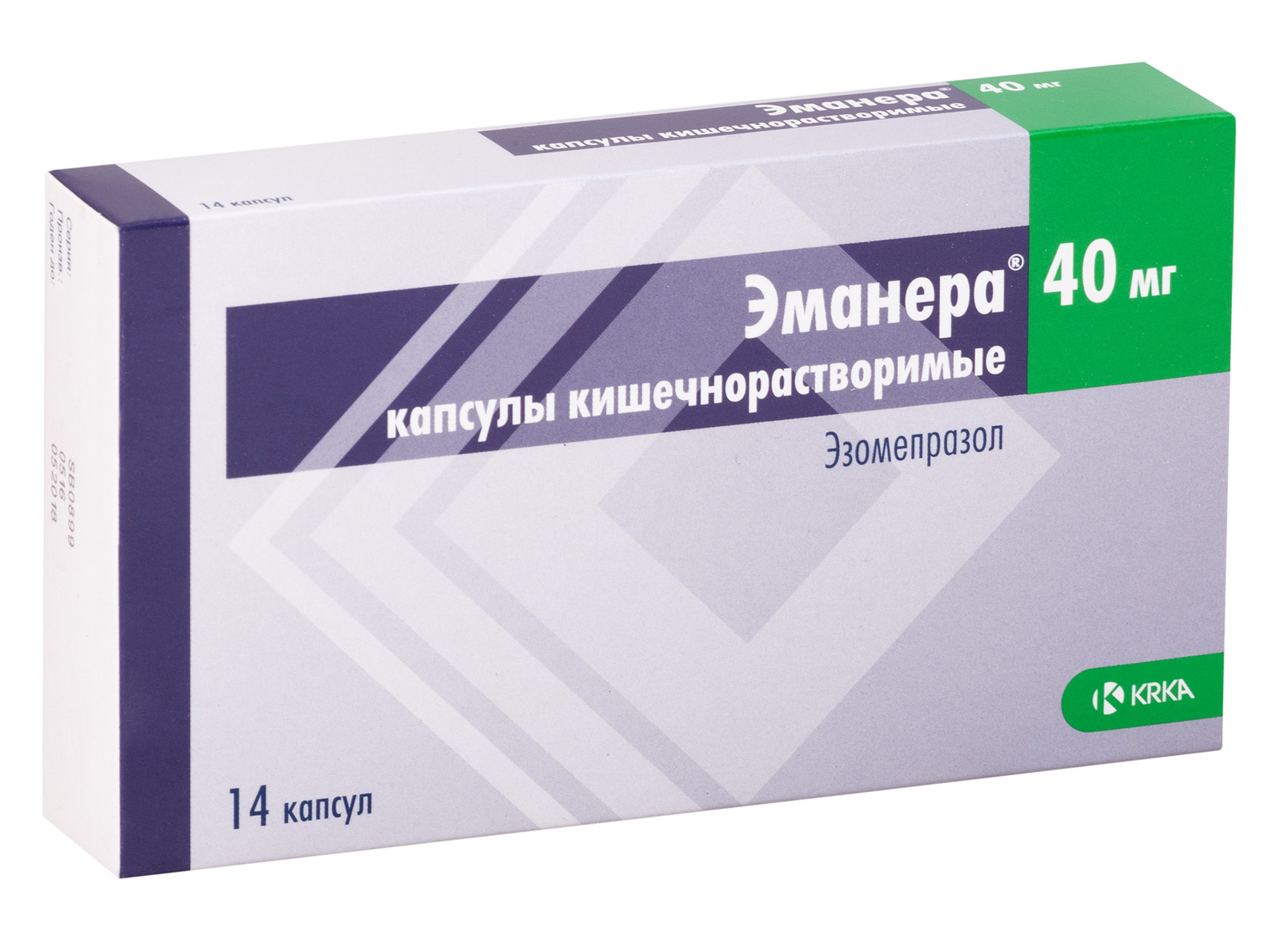Упаковка препарата Эманера, капсулы 40 мг, 14 шт.