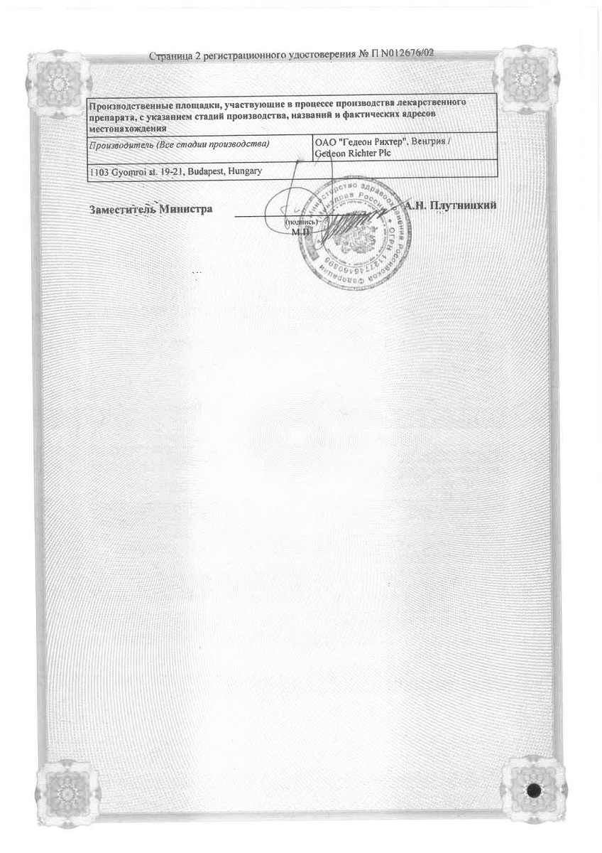 Сертификат на Ригевидон