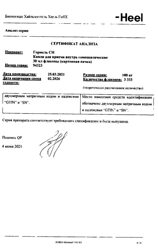 Сертификат на Гормель СН