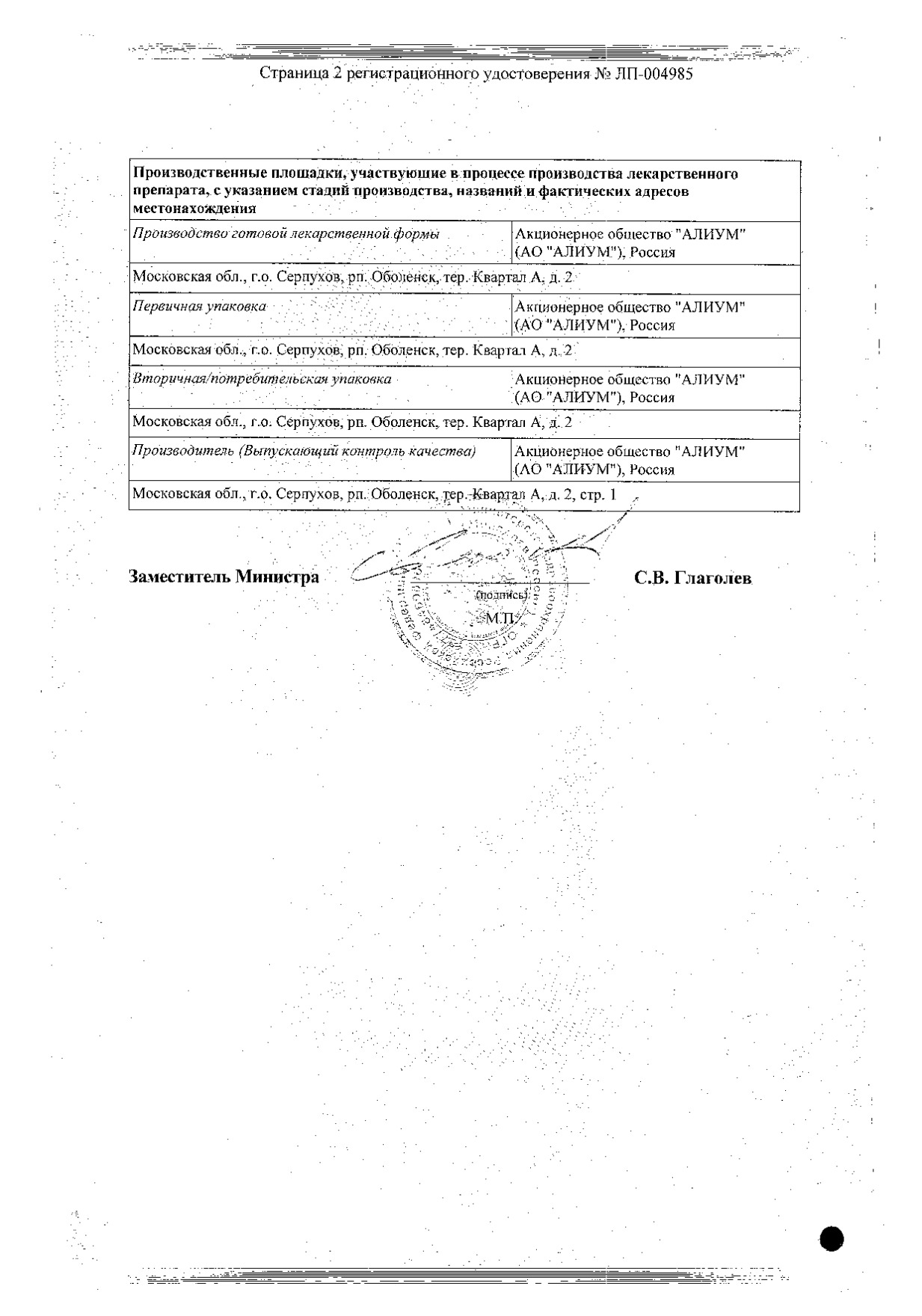 Сертификат на Ницерголин