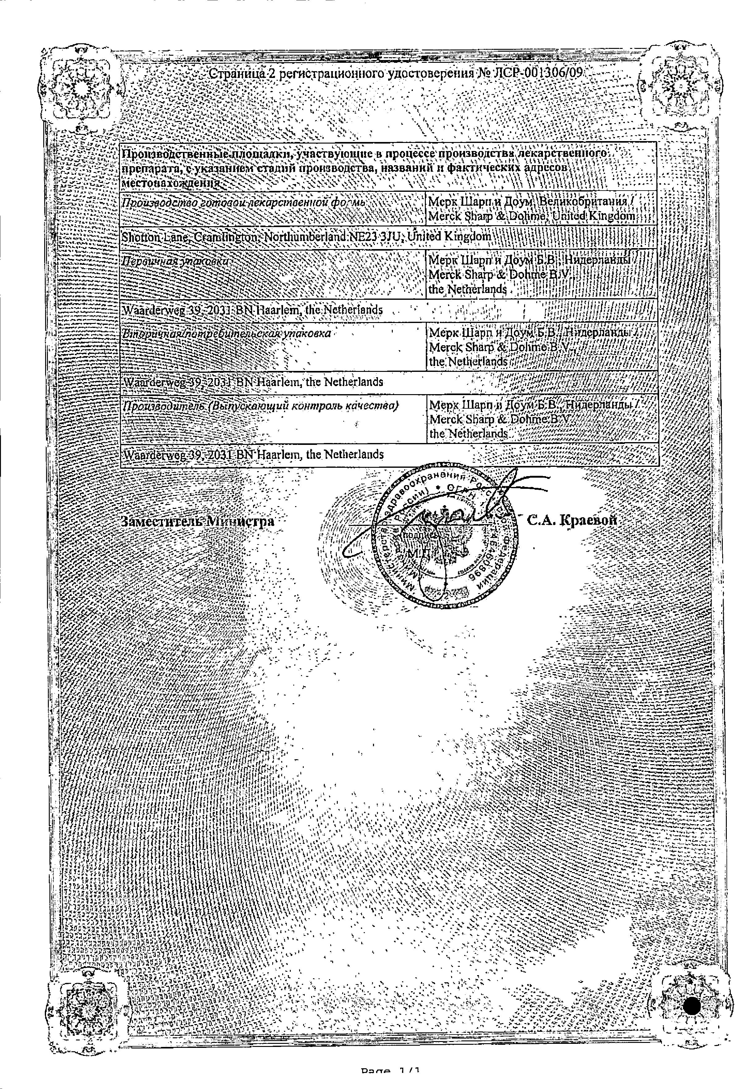 Сертификат на Гизаар форте