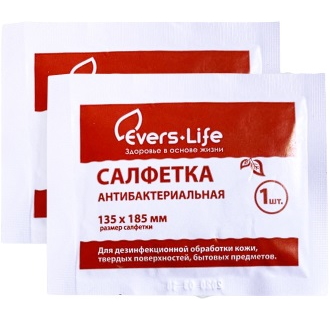 Эверс Лайф, салфетка антибактериальная спиртовая 13.5 см x 18.5 см