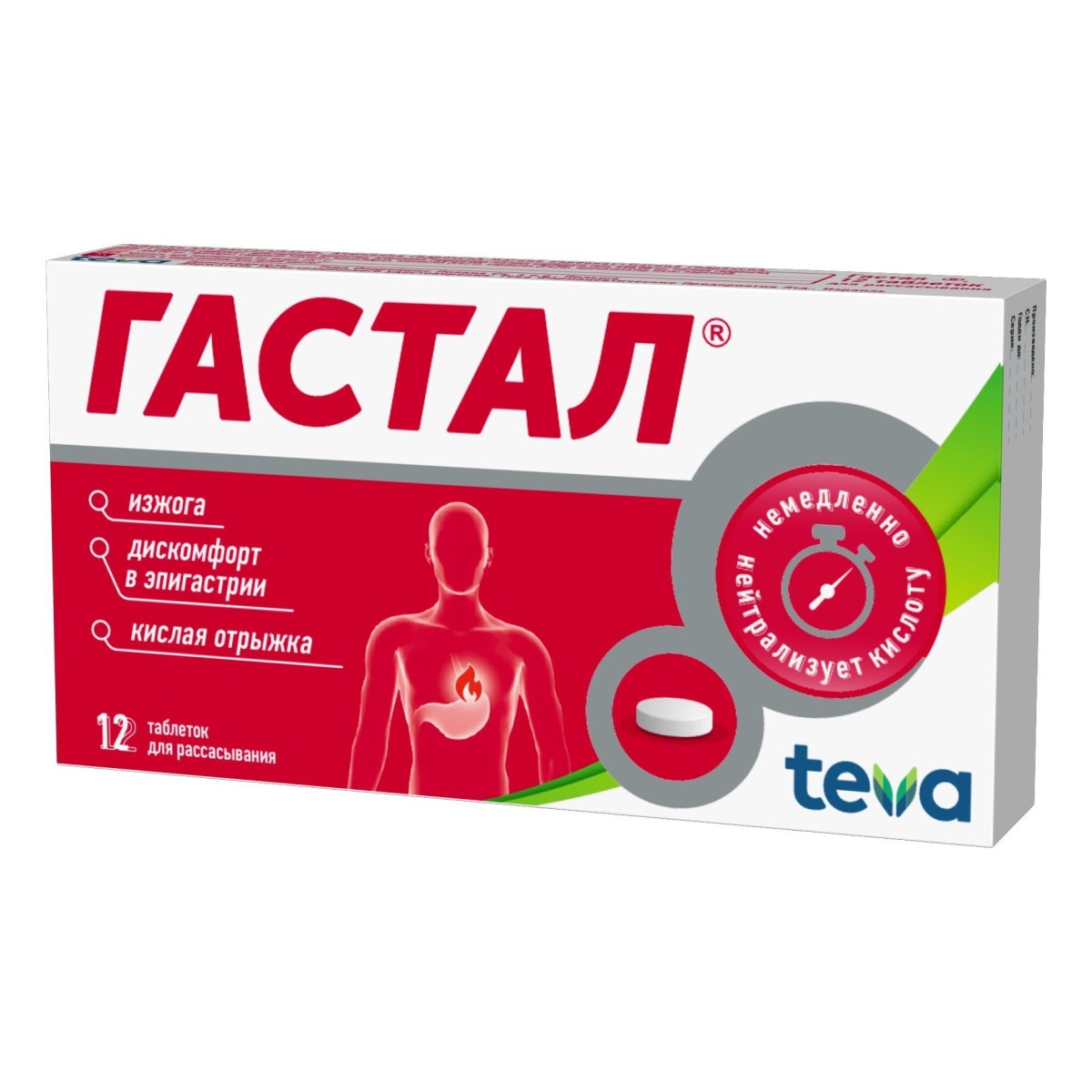 Упаковка препарата Гастал, таблетки для рассасывания, 12 шт.